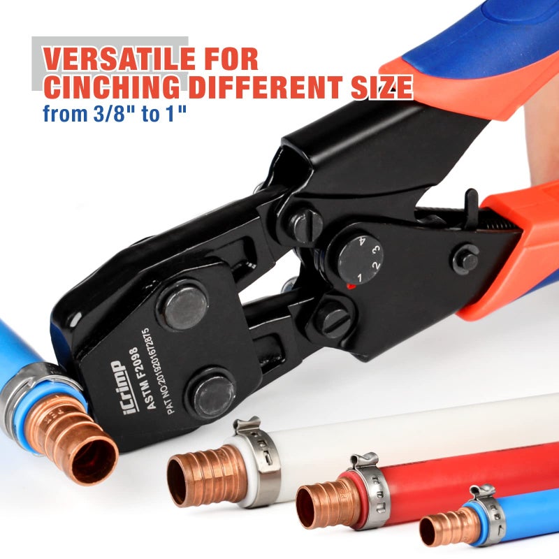 iCrimp Mini PEX Pipe Quick Cinch Tool Set for Stainless Steel Clamp from 3/8-inch to 1-inch with Pex Cutter,20pcs 1/2-inch and 10pcs 3/4-inch Stainless Steel Clamps included - Image 4